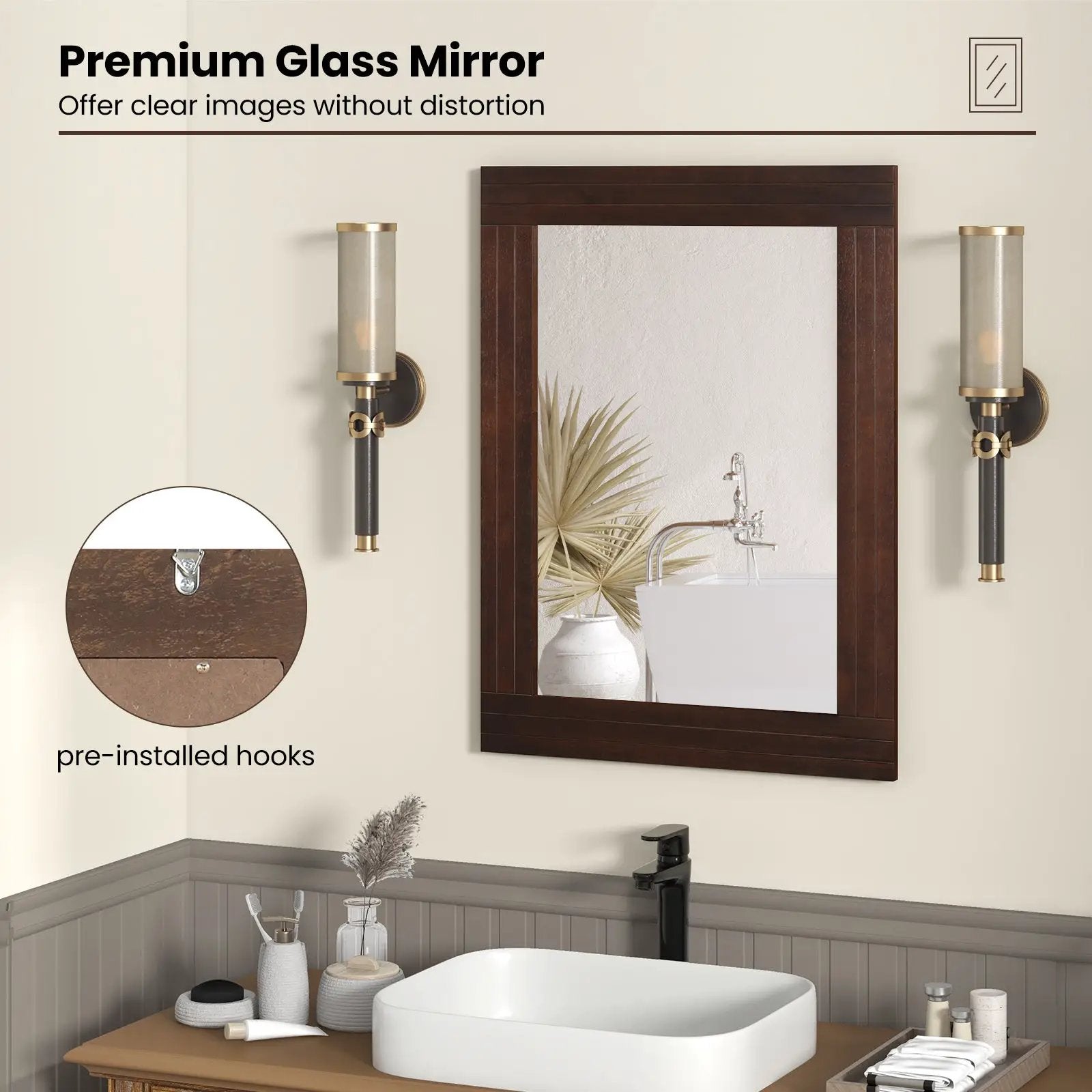 Wood Framed Wall Mirror for Bedroom Living Room Vanity Entryway-Brown by DirectDeals