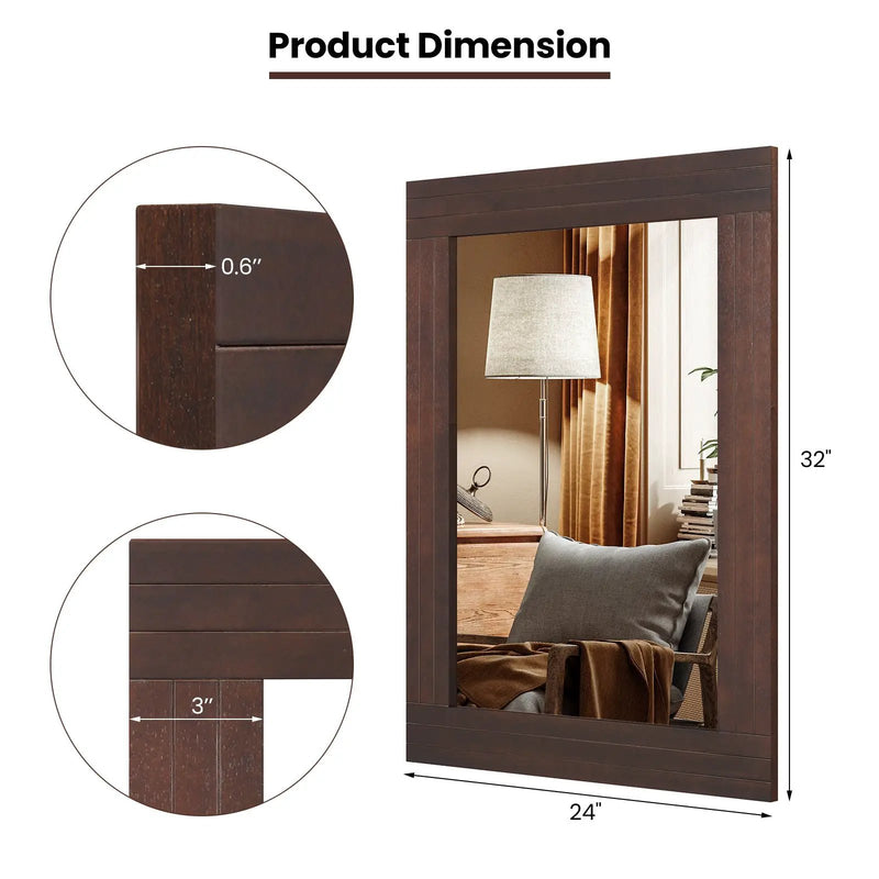 Wood Framed Wall Mirror for Bedroom Living Room Vanity Entryway-Brown by DirectDeals