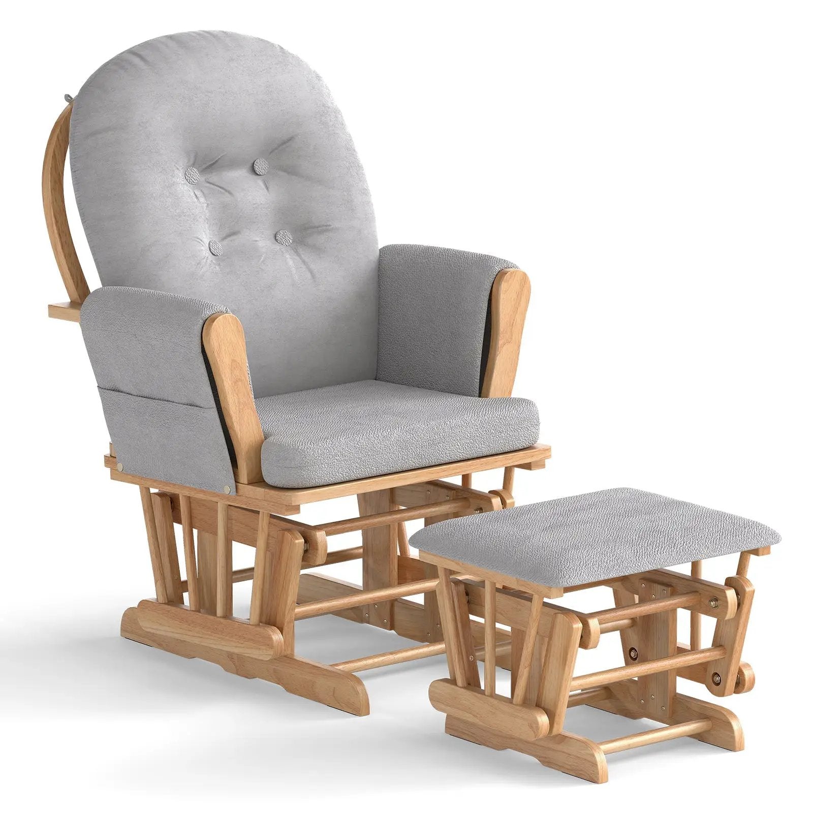 Wood Glider and Ottoman Set with Padded Armrests and Detachable Cushion by DirectDeals