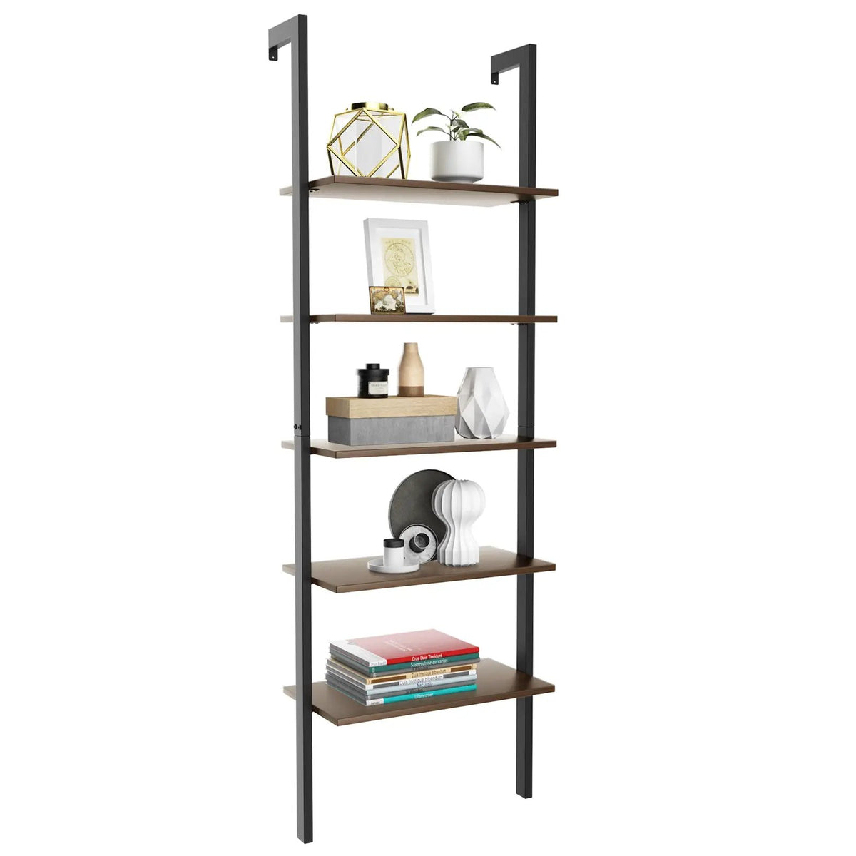 5-Tier Wood Look Ladder Shelf with Metal Frame for Home, photo 4 of 11