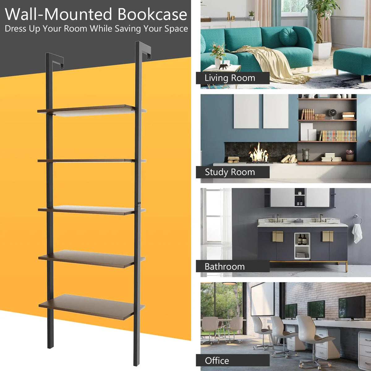5-Tier Wood Look Ladder Shelf with Metal Frame for Home, photo 6 of 11