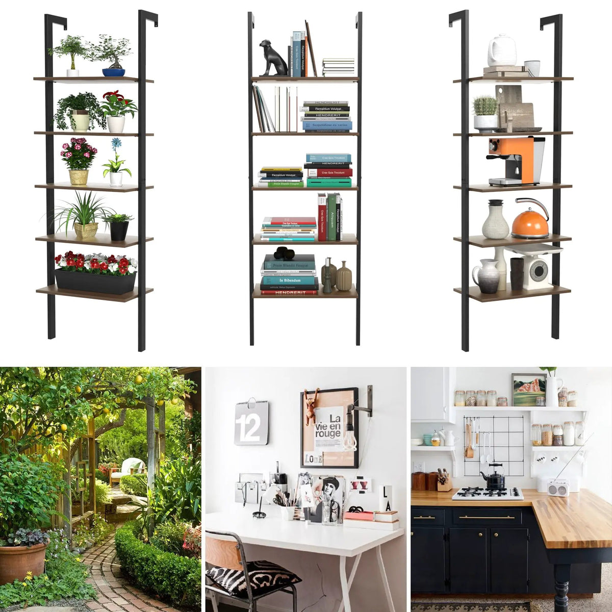 5-Tier Wood Look Ladder Shelf with Metal Frame for Home, photo 8 of 11