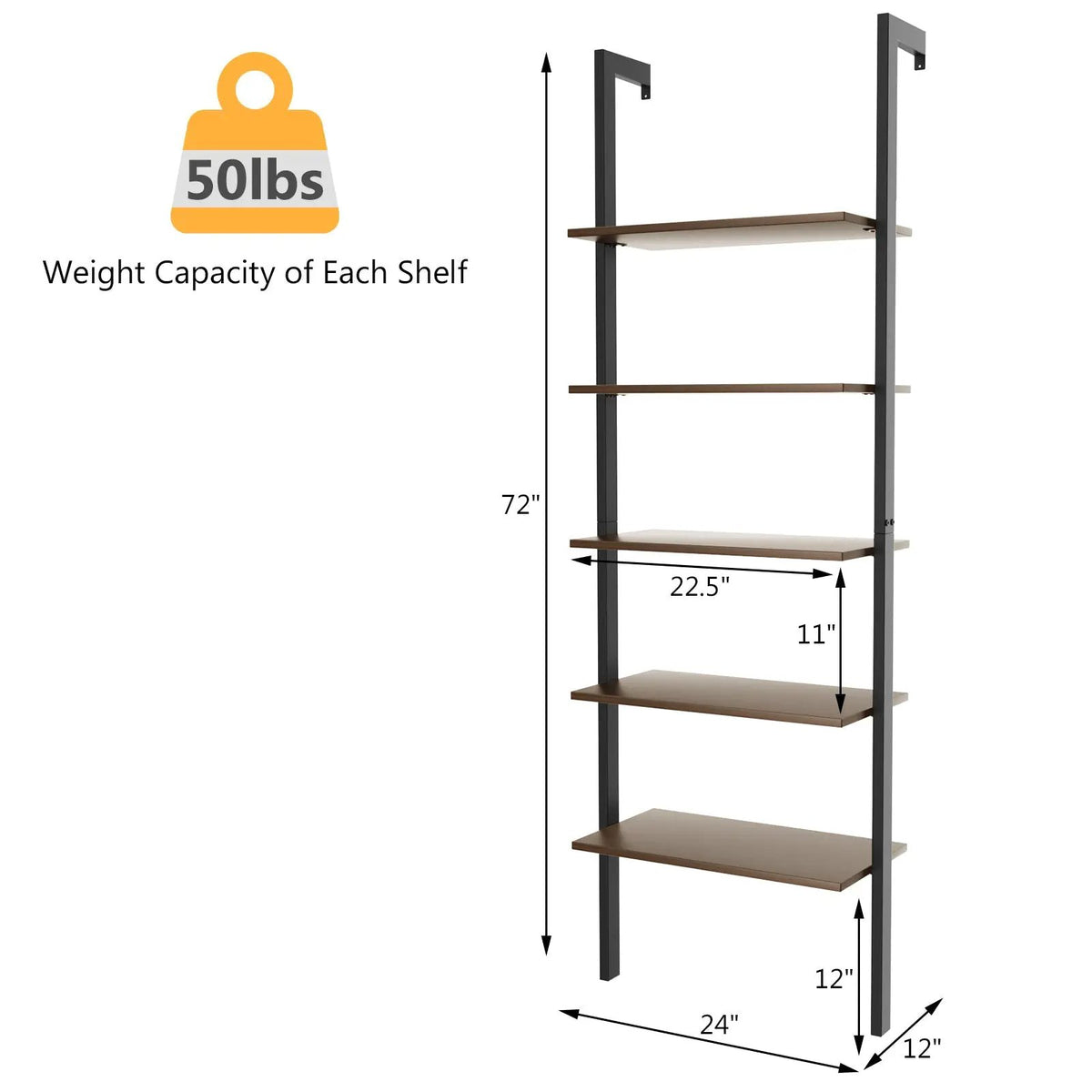 5-Tier Wood Look Ladder Shelf with Metal Frame for Home, photo 5 of 11