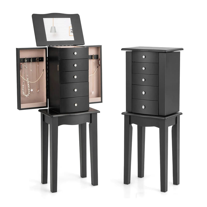 Jewelry Armoire with Top Flip Mirror and 4 Drawers by DirectDeals