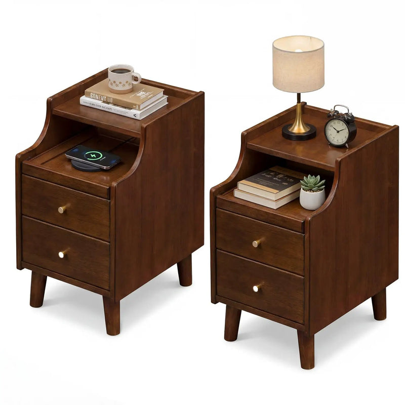 Wood Nightstand Set of 2 with Drawers and Solid Wood Legs by DirectDeals