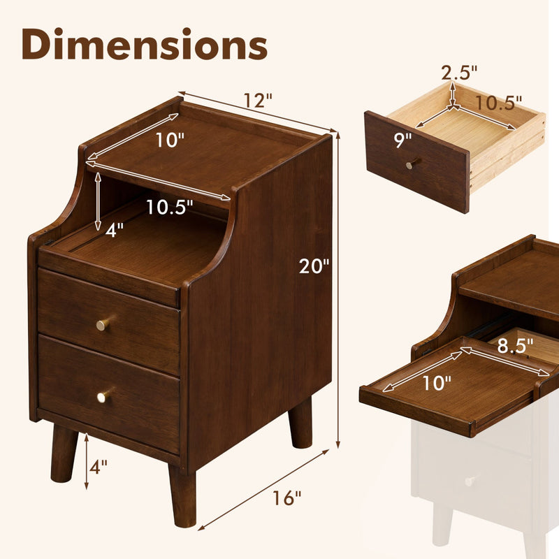 Wood Nightstand Set of 2 with Drawers and Solid Wood Legs by DirectDeals
