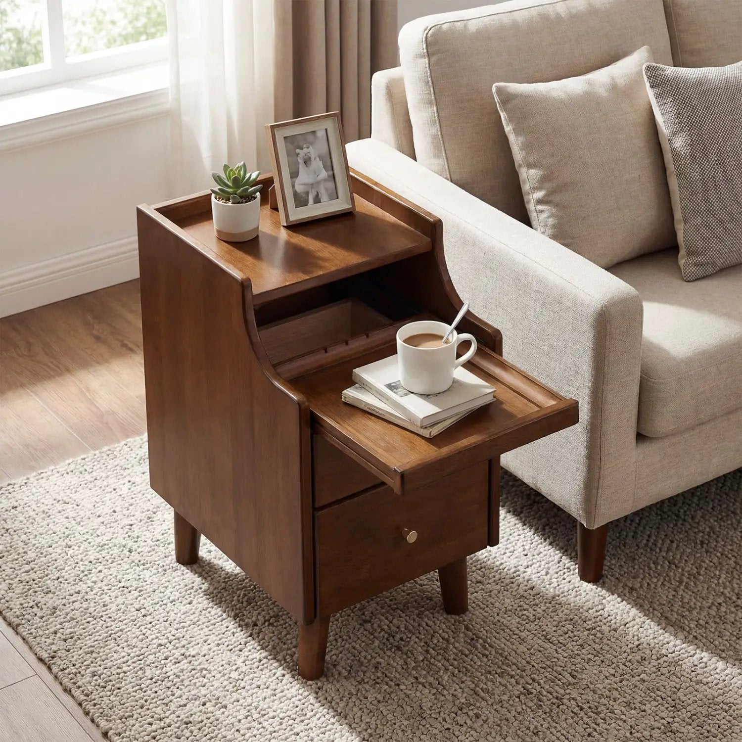 Wood Nightstand with Drawers and Solid Wood Legs for Bedroom by DirectDeals