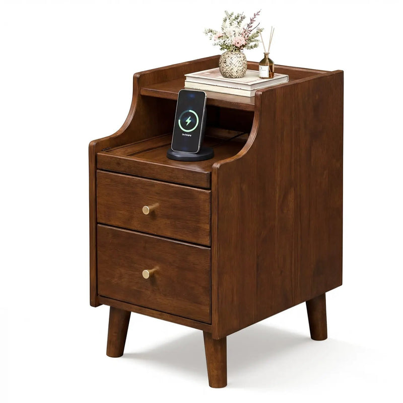Wood Nightstand with Drawers and Solid Wood Legs for Bedroom by DirectDeals