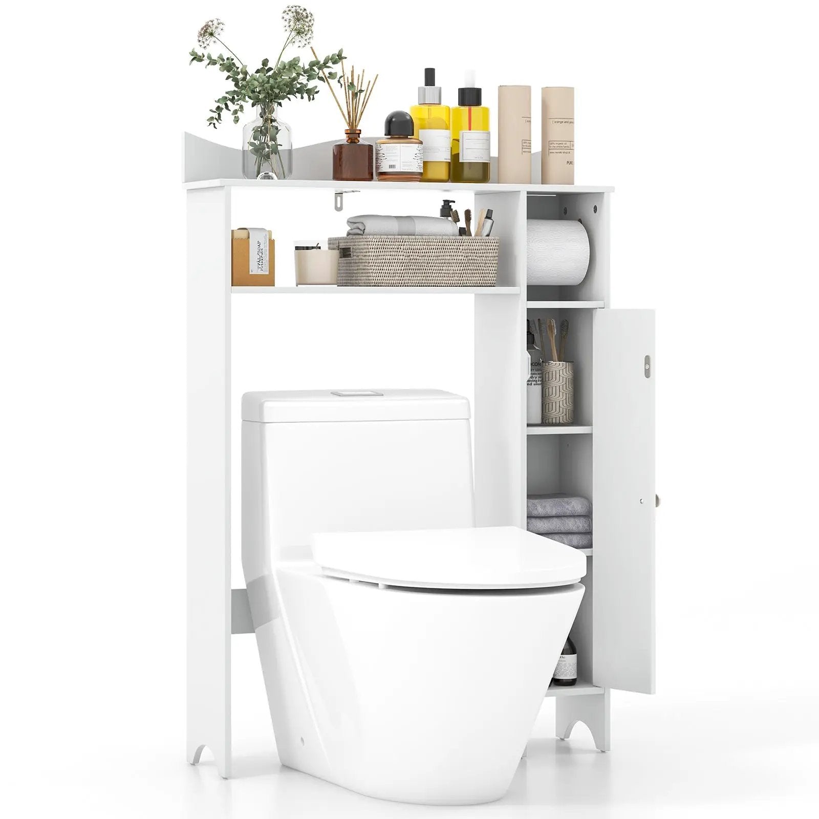 Wood Over the Toilet Bathroom Space Saver with Paper Holder and Shelf by DirectDeals