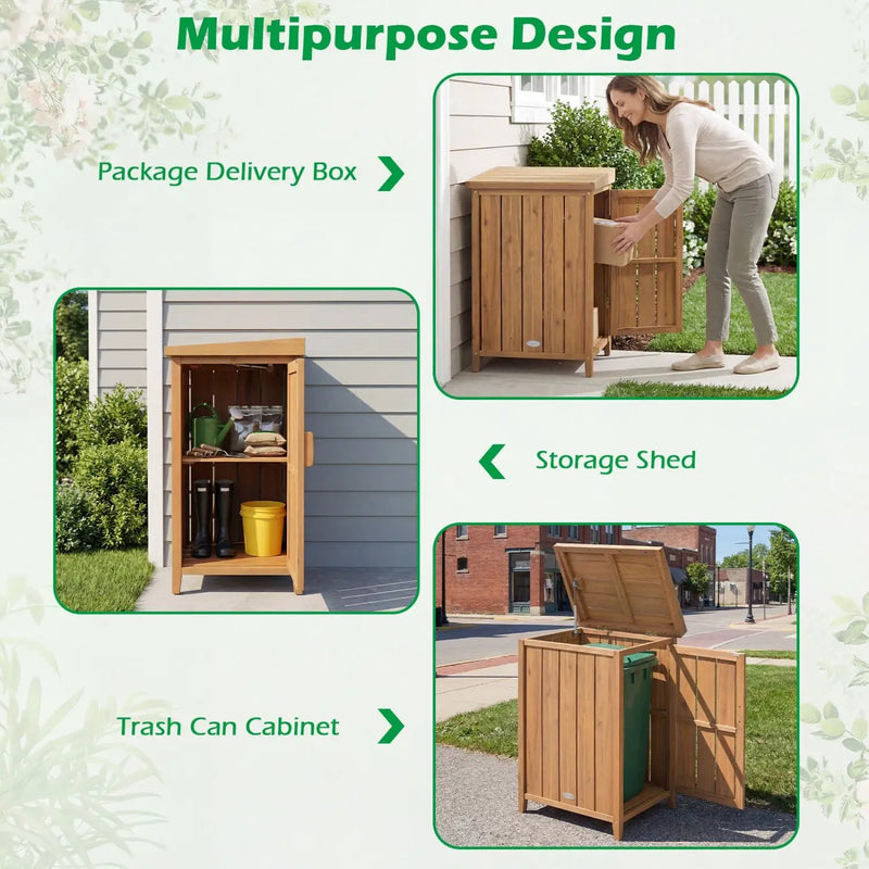 Wood Package Delivery Box with Openable Lid and Removable Shelf for Garden by DirectDeals