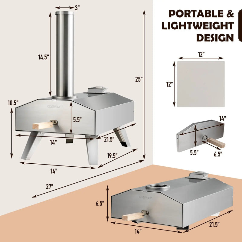 Portable Stainless Steel Outdoor Pizza Oven with 12 Inch Pizza Stone by DirectDeals