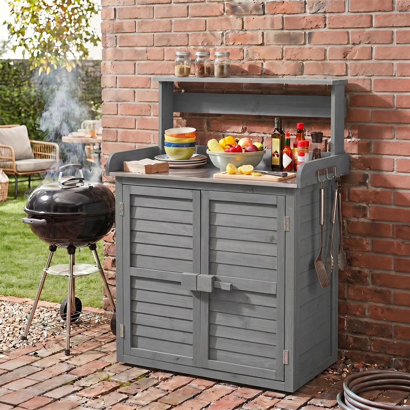 Wood Potting Bench with Stainless Steel Top and Storage by DirectDeals