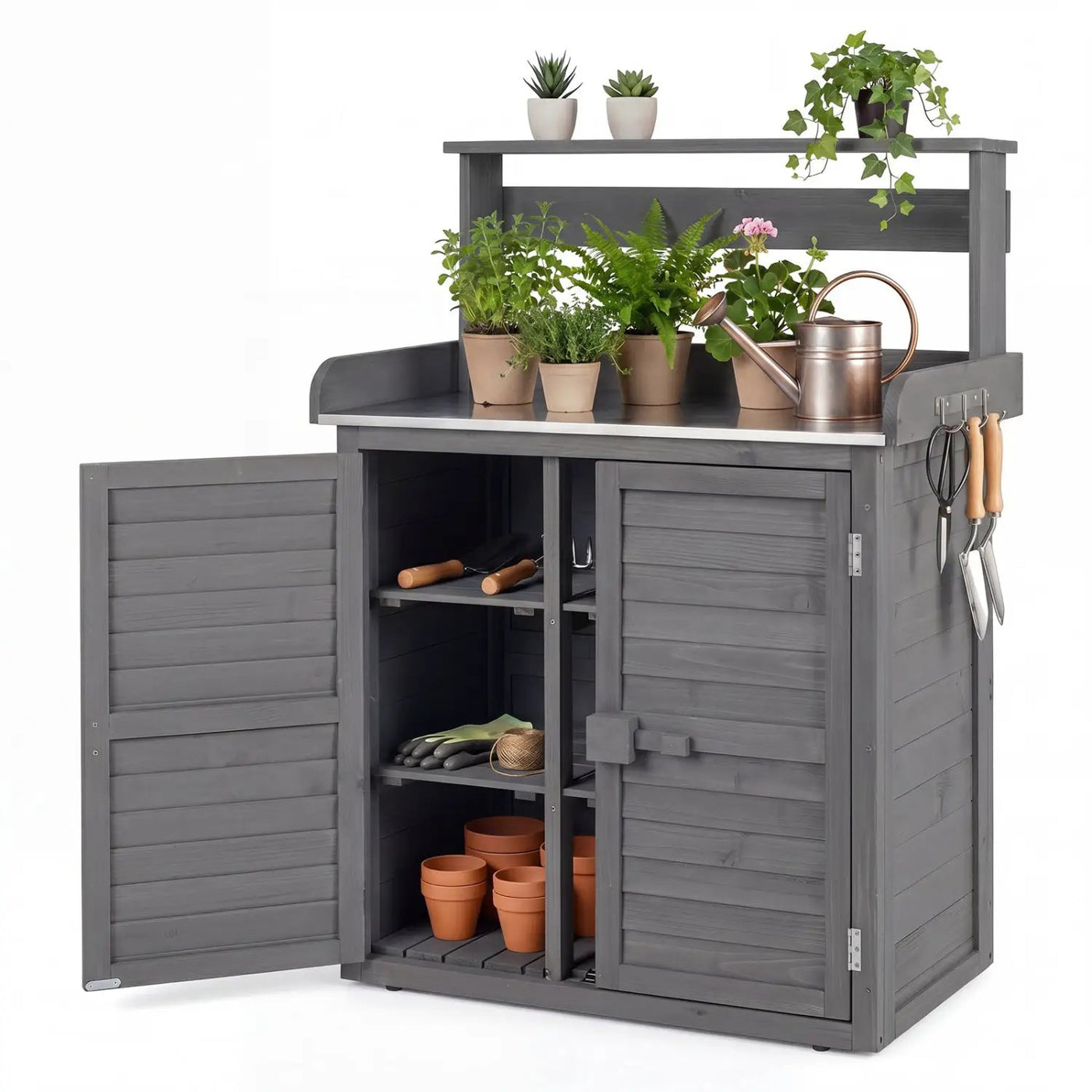 Wood Potting Bench with Stainless Steel Top and Storage by DirectDeals