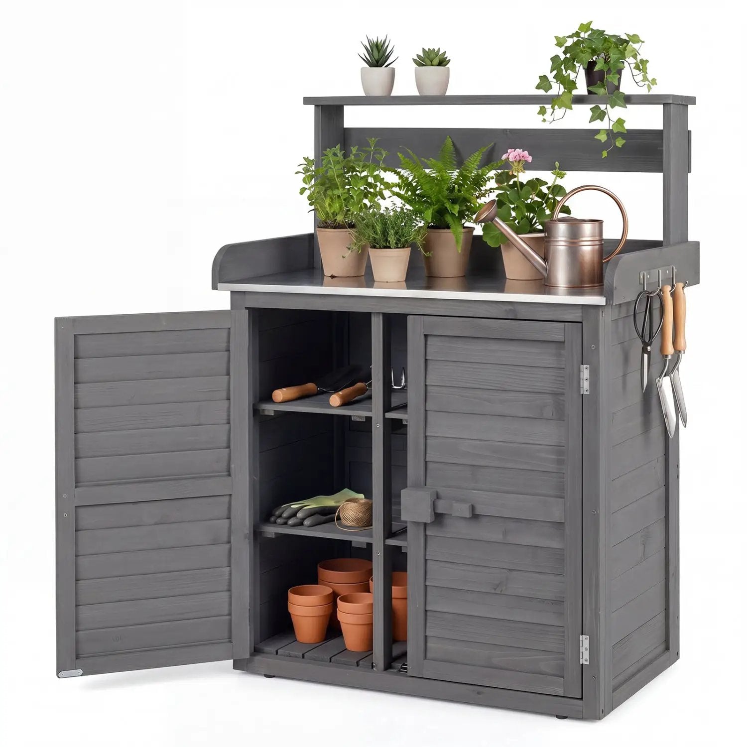 Wood Potting Bench with Stainless Steel Top and Storage by DirectDeals