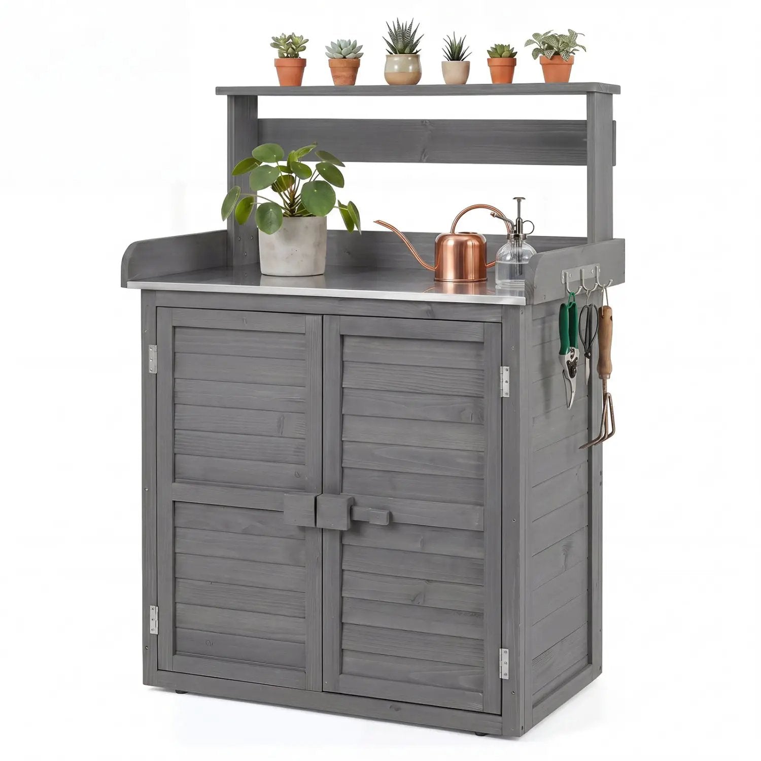 Wood Potting Bench with Stainless Steel Top and Storage by DirectDeals