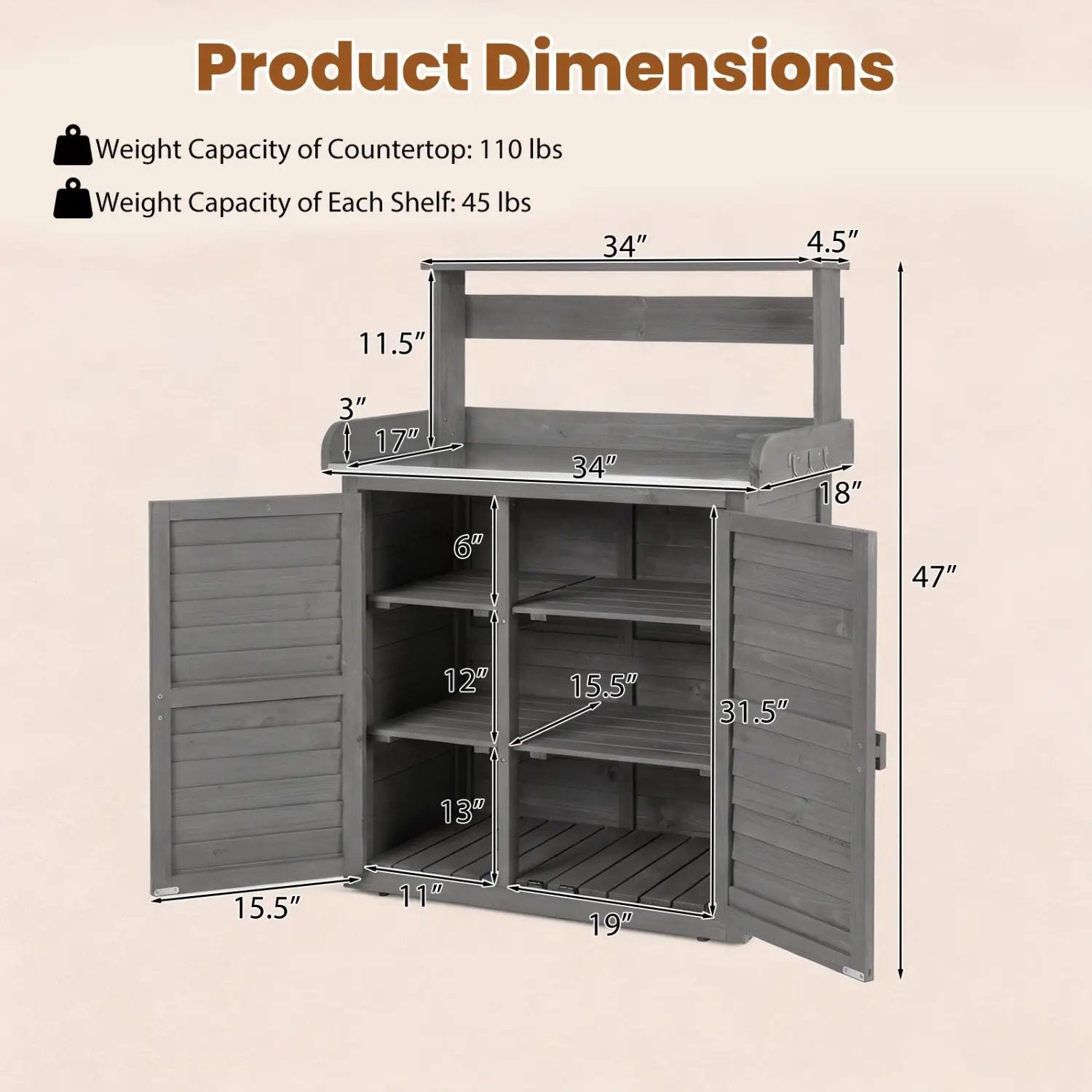 Wood Potting Bench with Stainless Steel Top and Storage by DirectDeals