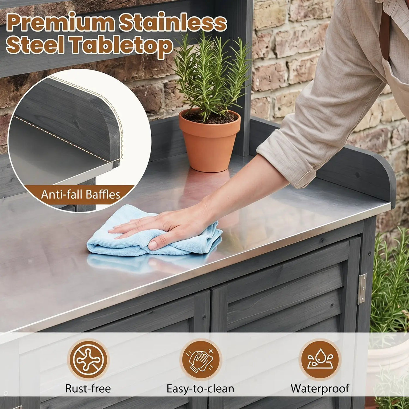 Wood Potting Bench with Stainless Steel Top and Storage by DirectDeals