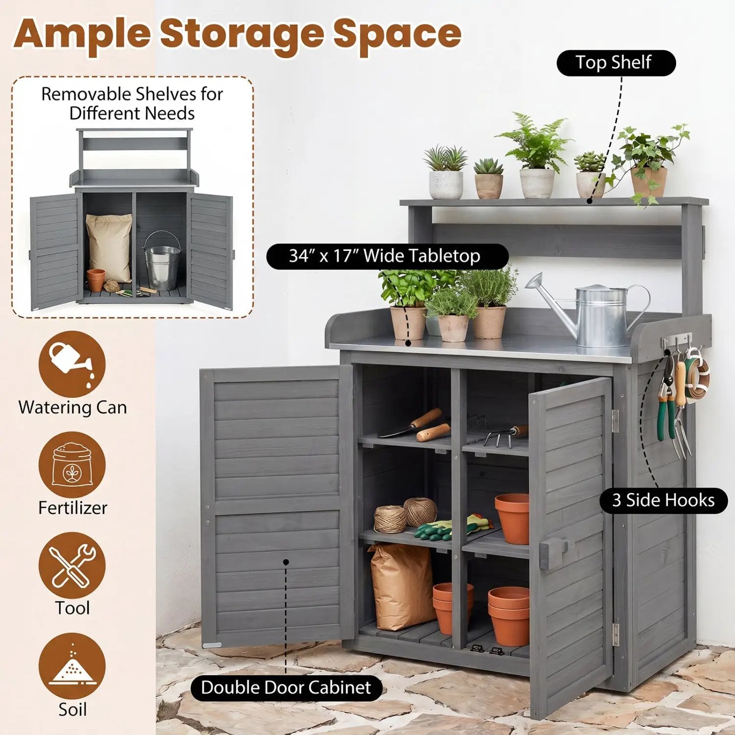 Wood Potting Bench with Stainless Steel Top and Storage by DirectDeals