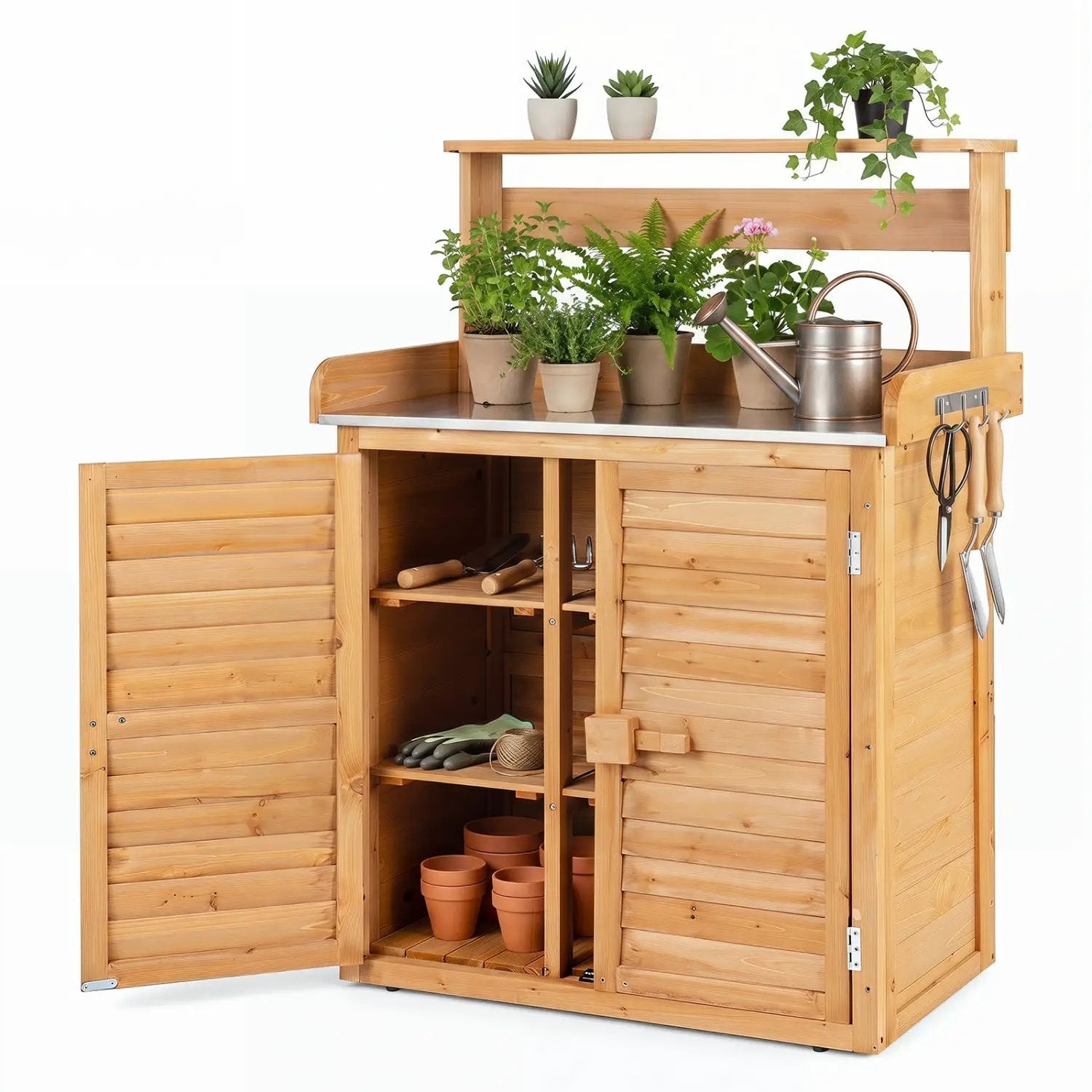 Wood Potting Bench with Stainless Steel Top and Storage by DirectDeals
