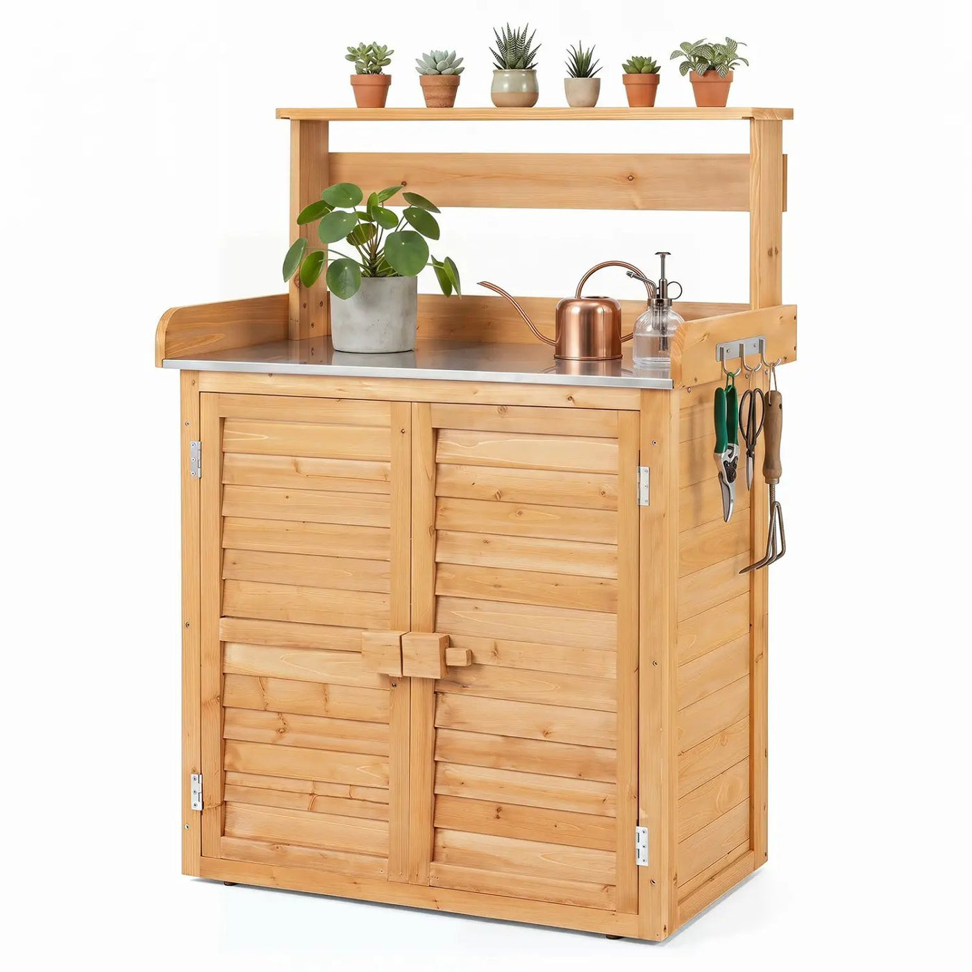 Wood Potting Bench with Stainless Steel Top and Storage by DirectDeals
