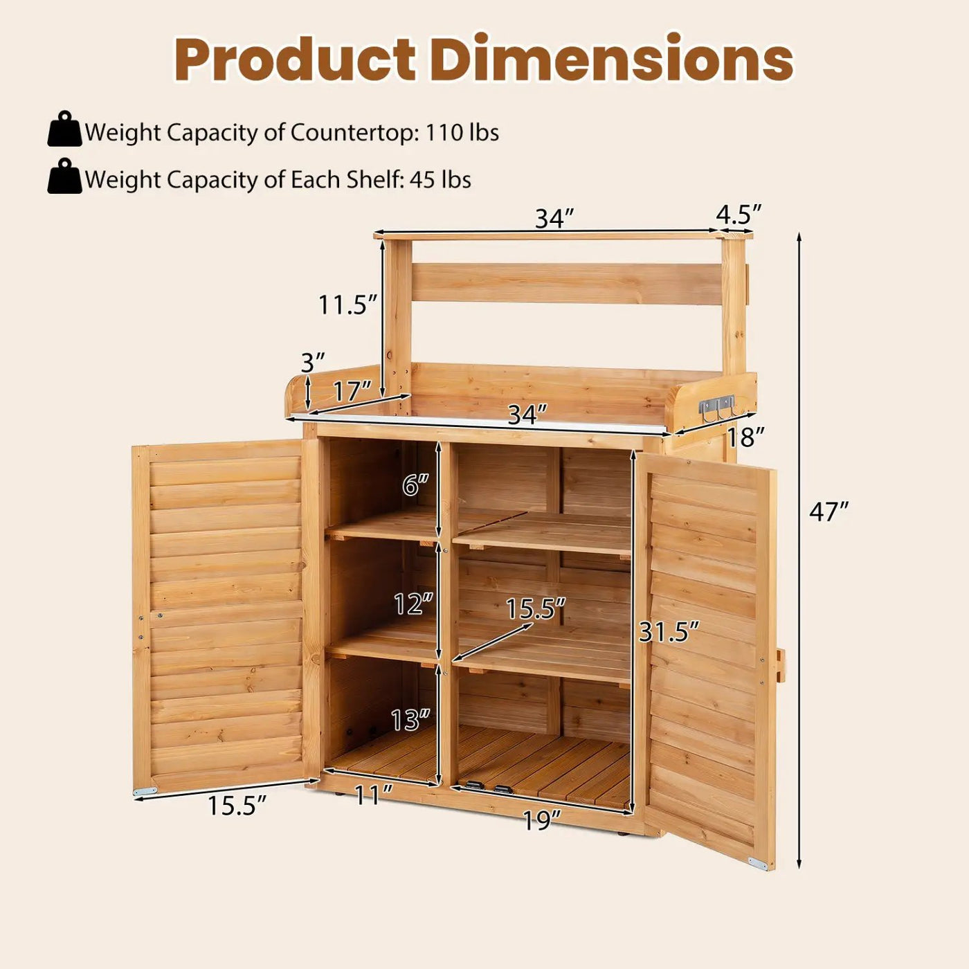 Wood Potting Bench with Stainless Steel Top and Storage by DirectDeals