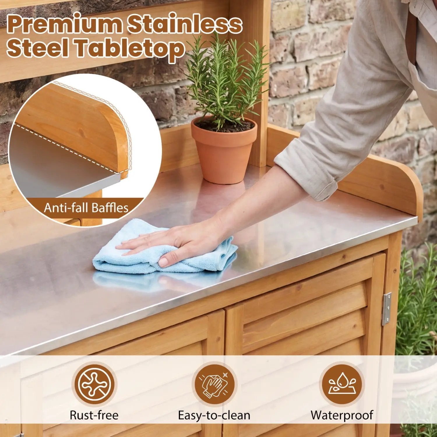 Wood Potting Bench with Stainless Steel Top and Storage by DirectDeals