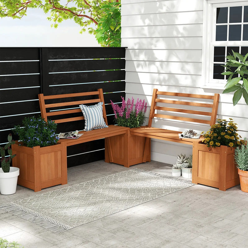 Wood Planter Box with Bench and Backrest for Garden Yard Balcony by DirectDeals