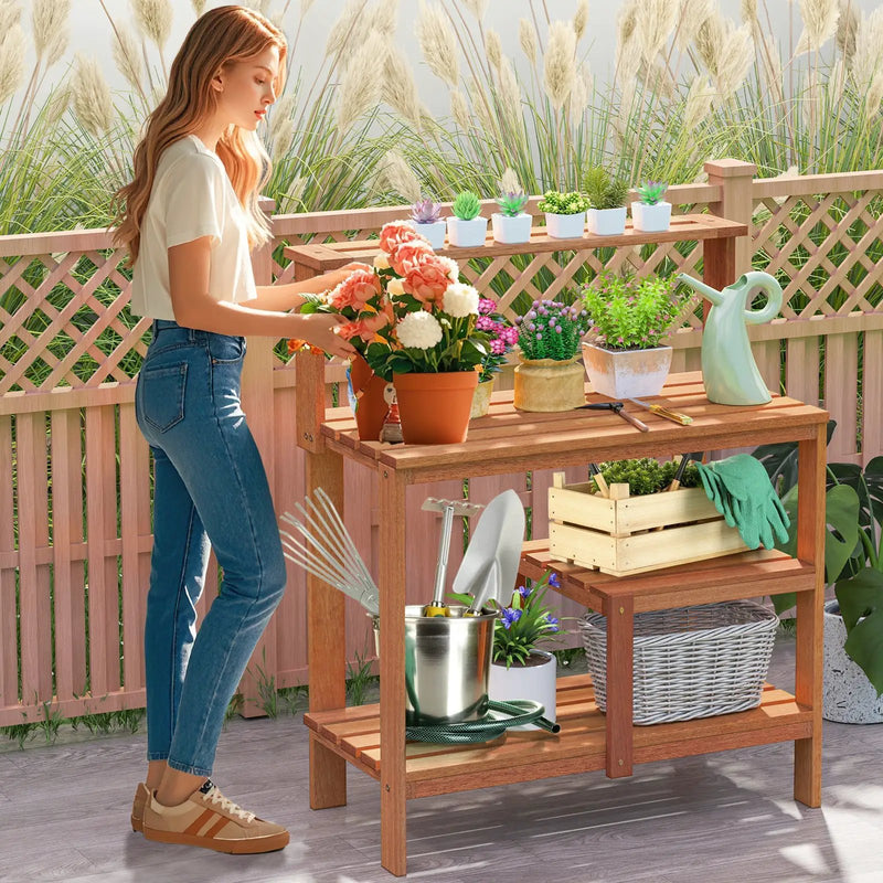 Outdoor Garden Potting Wood Planting Workstation with Open Shelves by DirectDeals