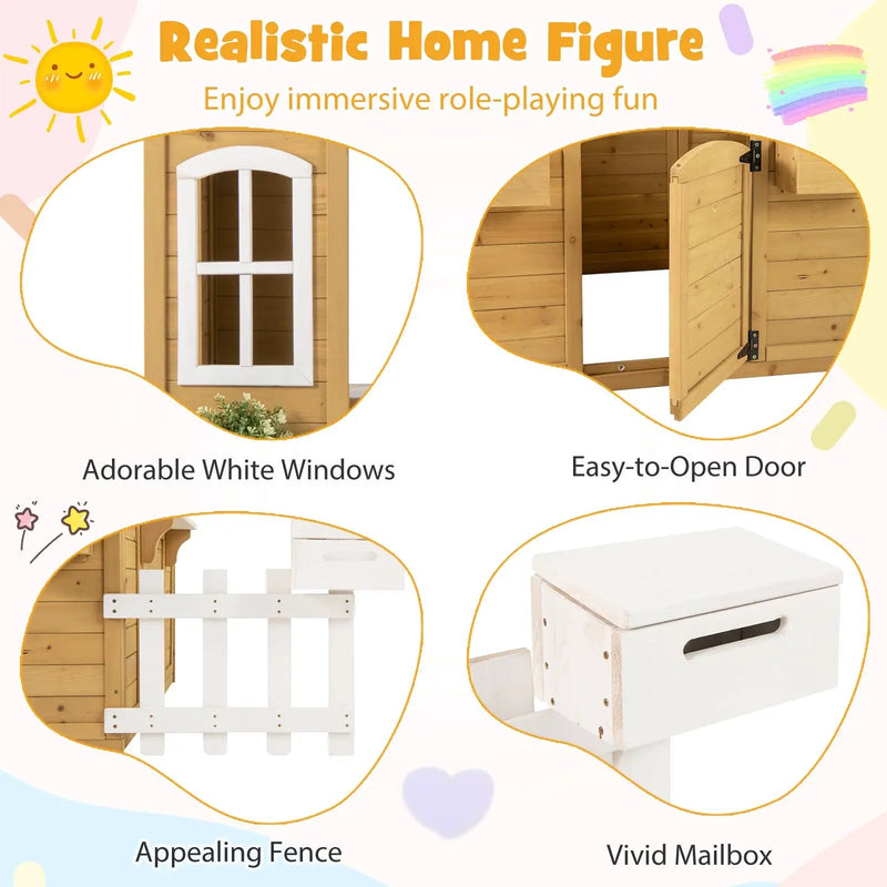 Wood Playhouse with Bench and Serving Stations for 2+ Years Old Kids by DirectDeals