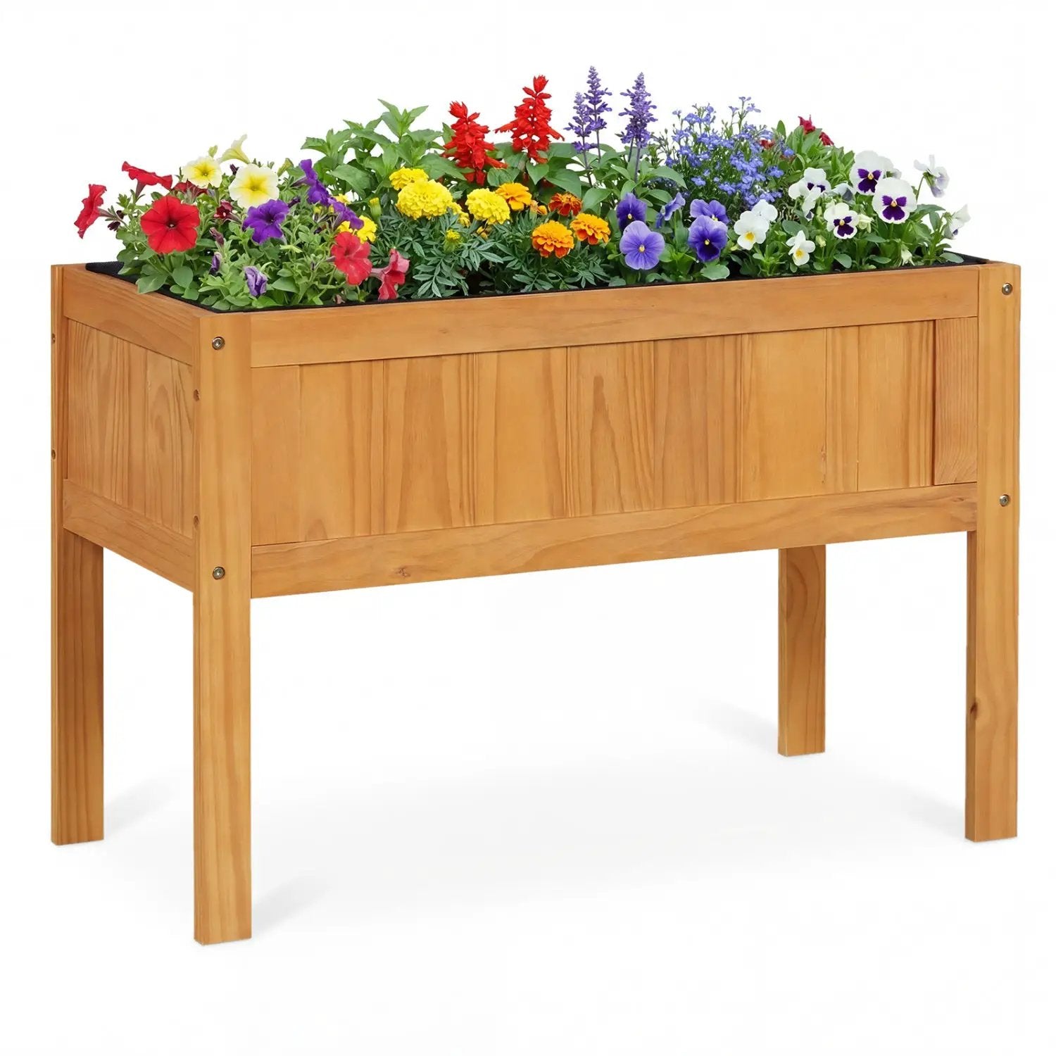 Wood Raised Garden Bed Elevated Planter Box with Bed Liner and Drainage Holes for Vegetables Flowers Herbs by DirectDeals