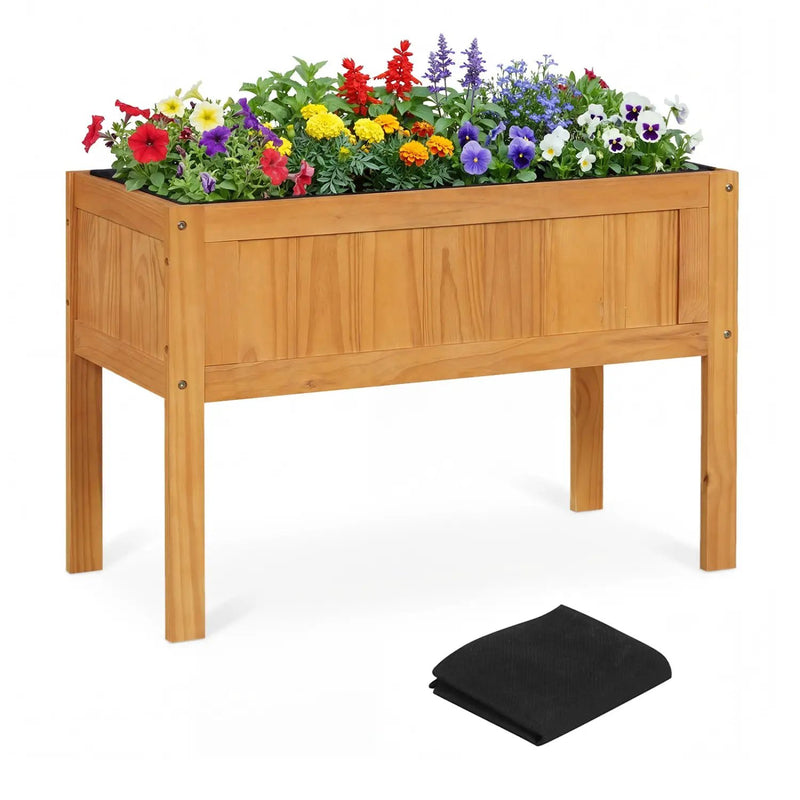 Wood Raised Garden Bed Elevated Planter Box with Bed Liner and Drainage Holes for Vegetables Flowers Herbs by DirectDeals