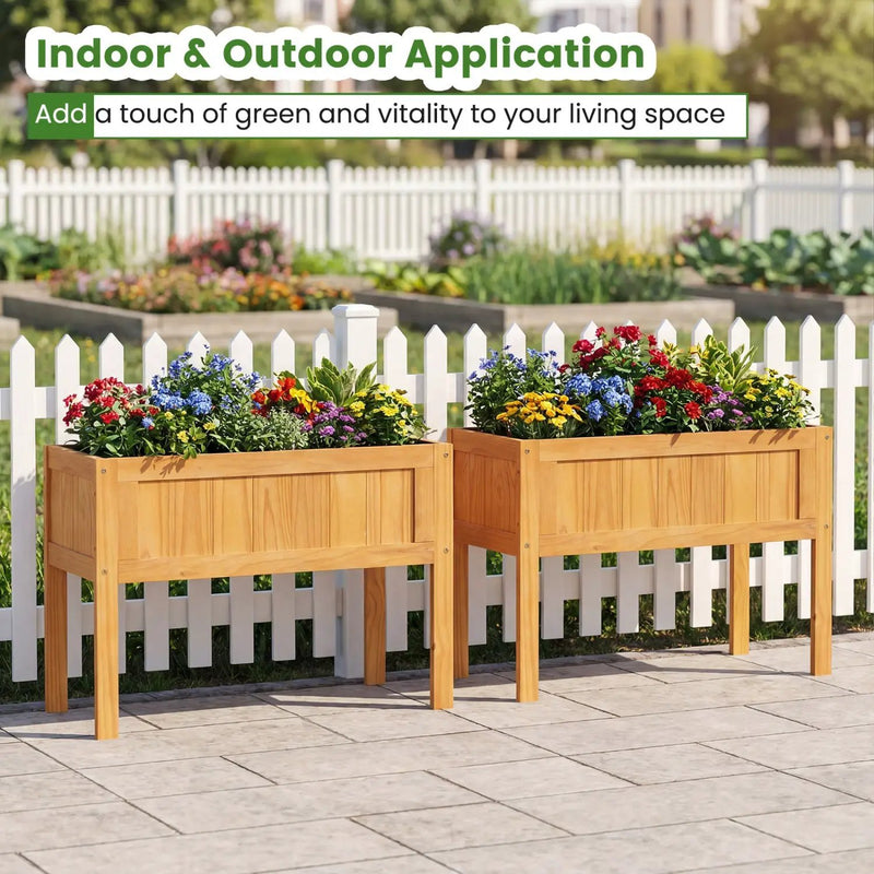 Wood Raised Garden Bed Elevated Planter Box with Bed Liner and Drainage Holes for Vegetables Flowers Herbs by DirectDeals
