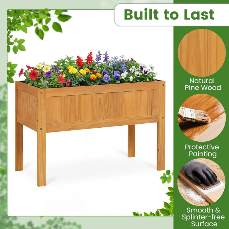 Wood Raised Garden Bed Elevated Planter Box with Bed Liner and Drainage Holes for Vegetables Flowers Herbs by DirectDeals