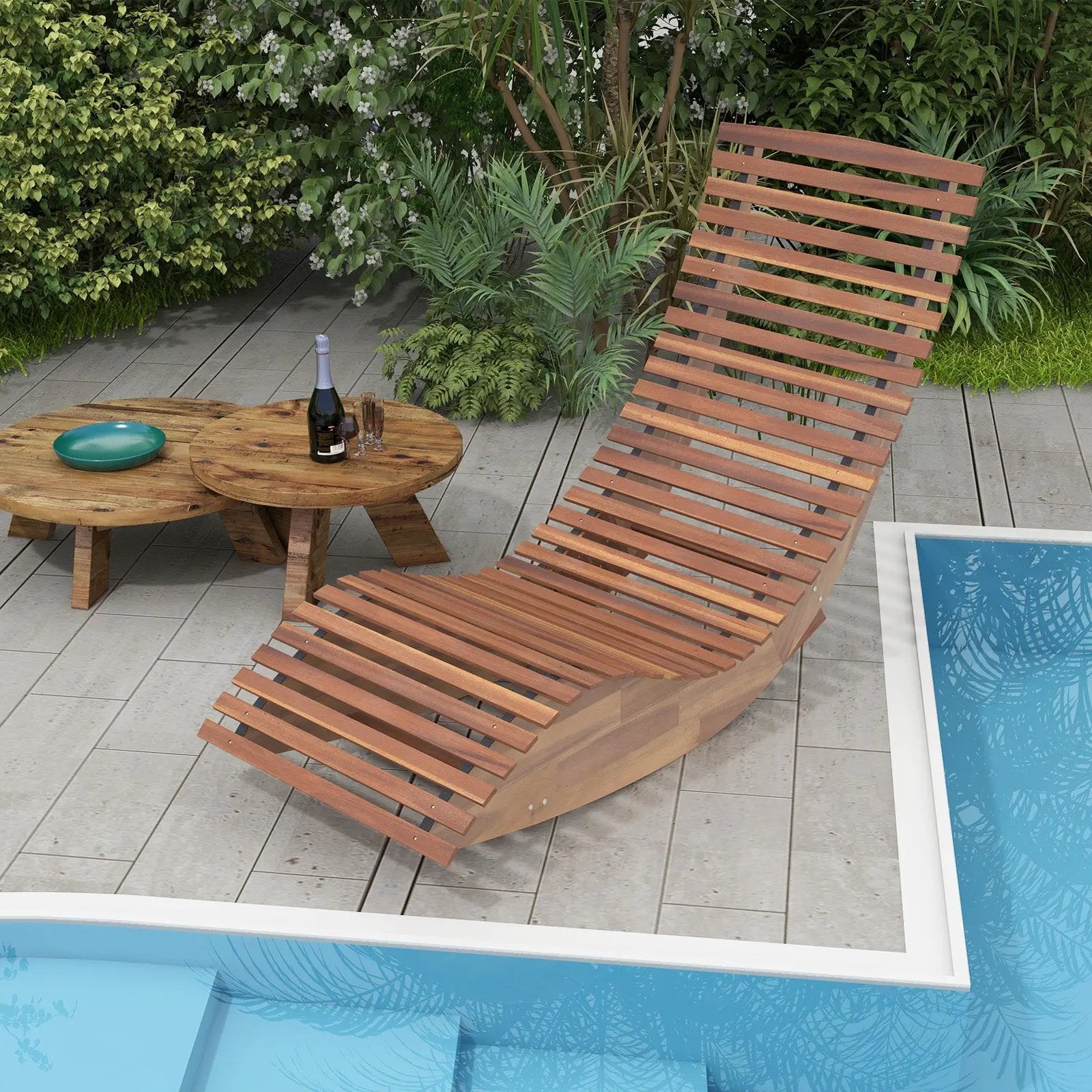 Outdoor Acacia Wood Rocking Chair with Widened Slatted Seat and High Back by DirectDeals