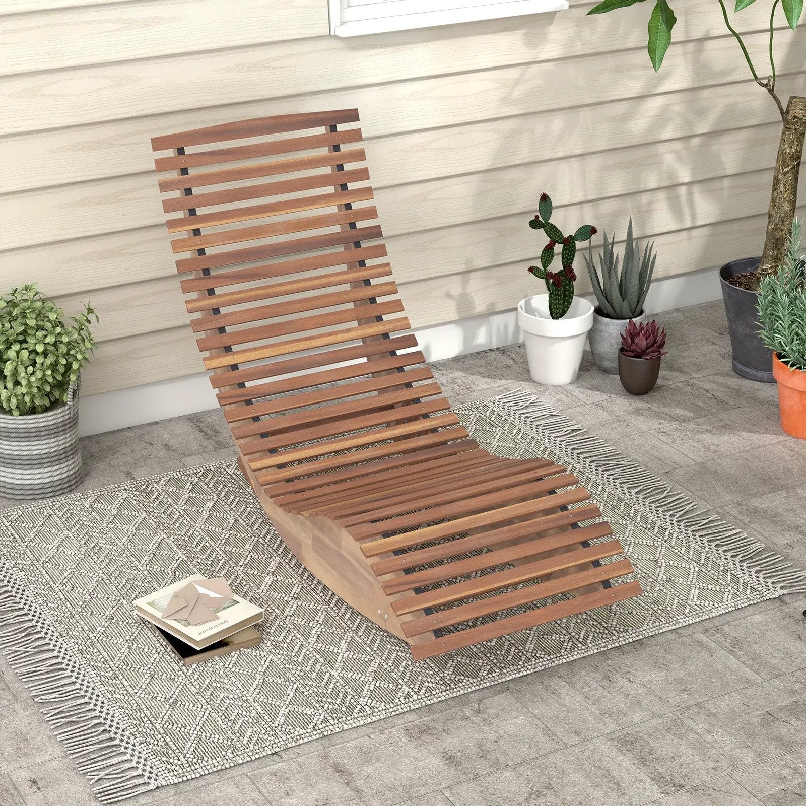 Outdoor Acacia Wood Rocking Chair with Widened Slatted Seat and High Back by DirectDeals