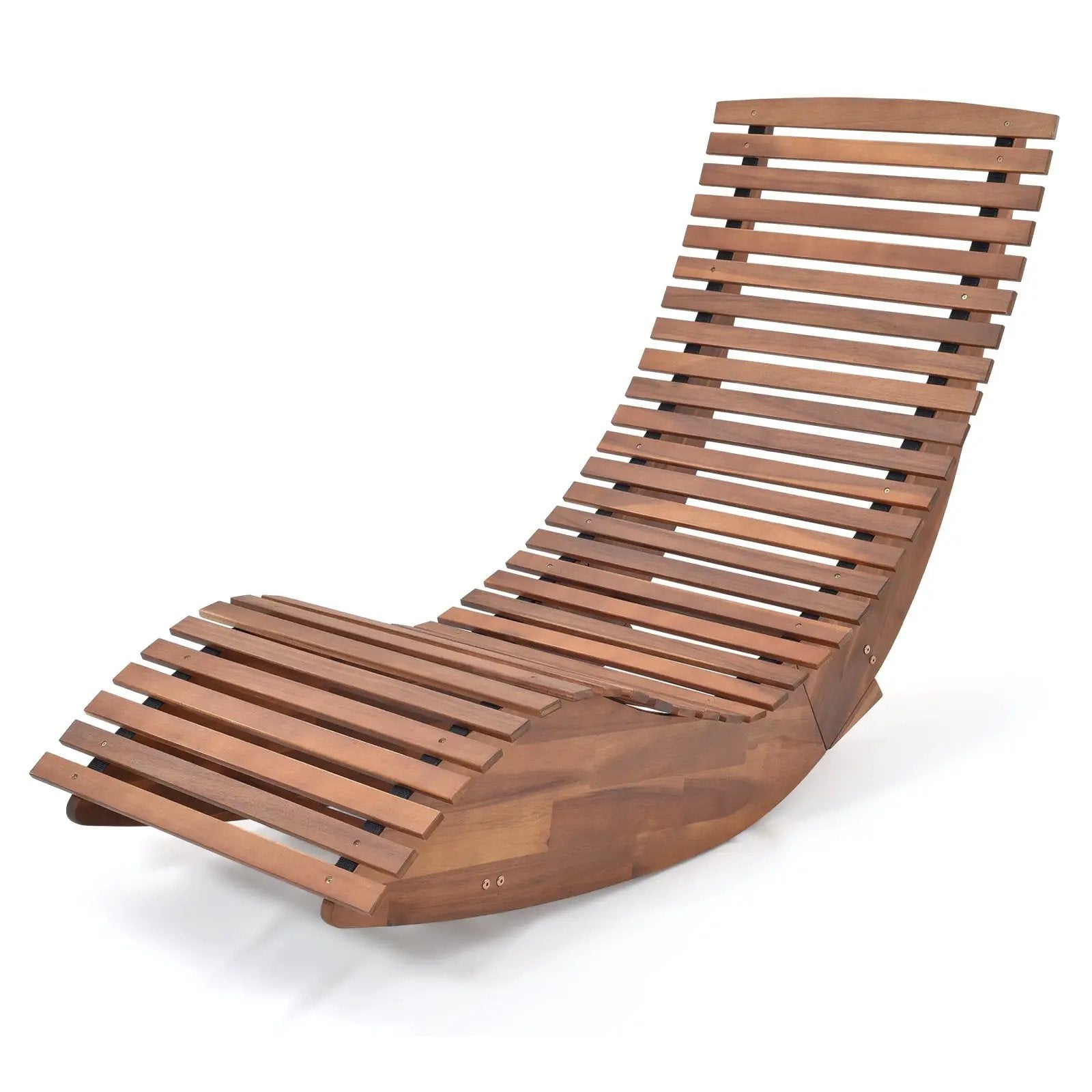 Outdoor Acacia Wood Rocking Chair with Widened Slatted Seat and High Back by DirectDeals