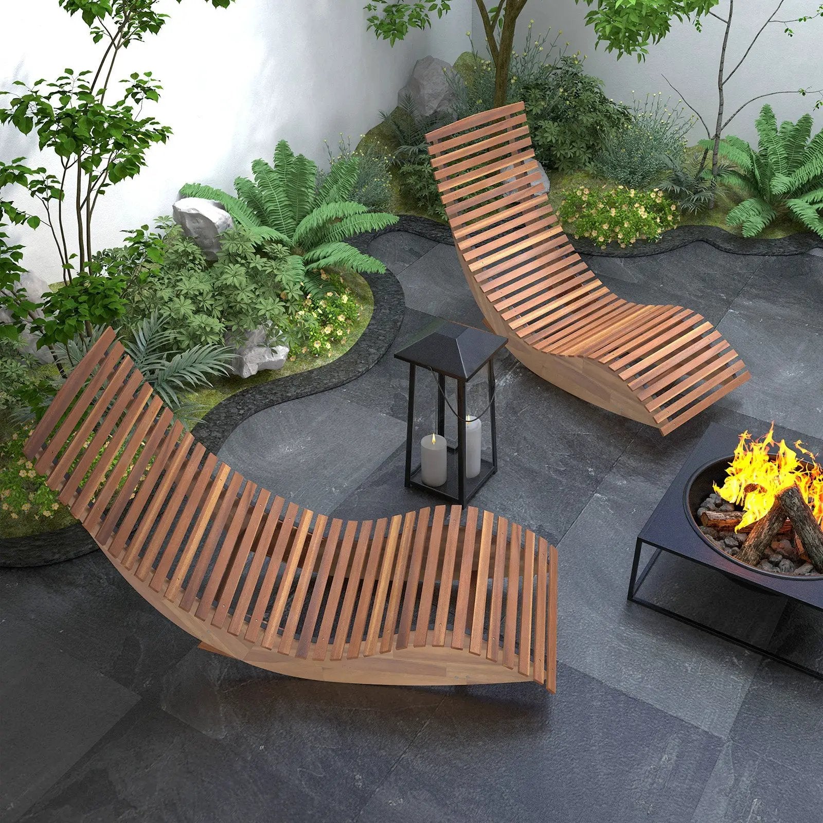 Outdoor Acacia Wood Rocking Chair with Widened Slatted Seat and High Back by DirectDeals