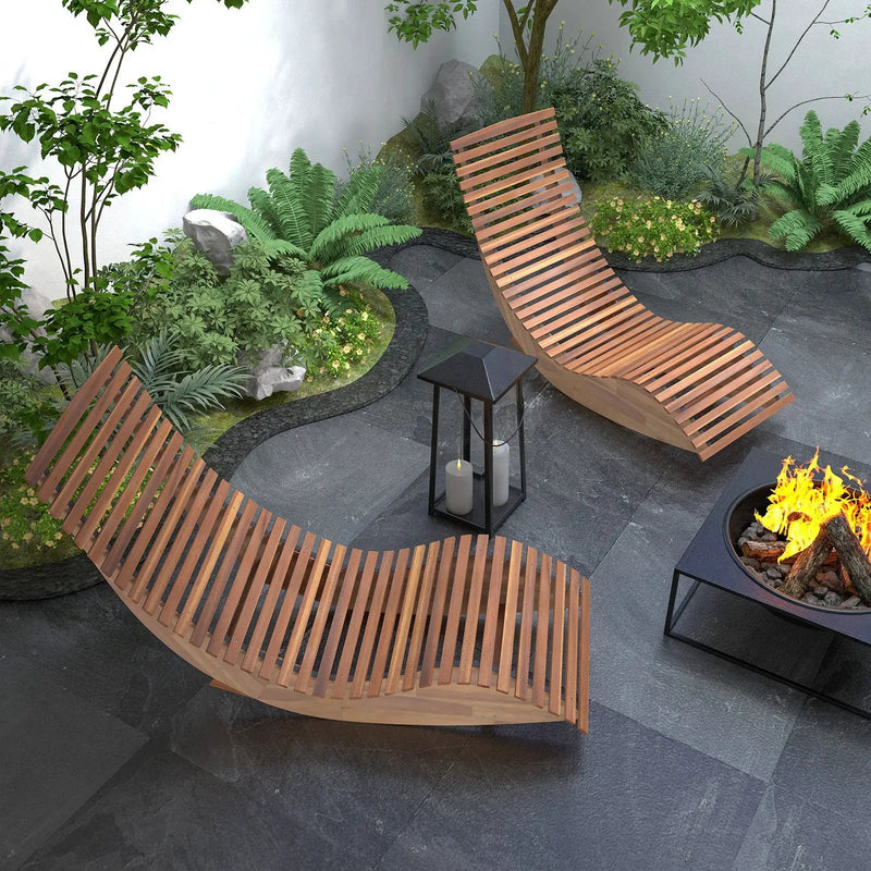 Outdoor Acacia Wood Rocking Chair with Widened Slatted Seat and High Back by DirectDeals