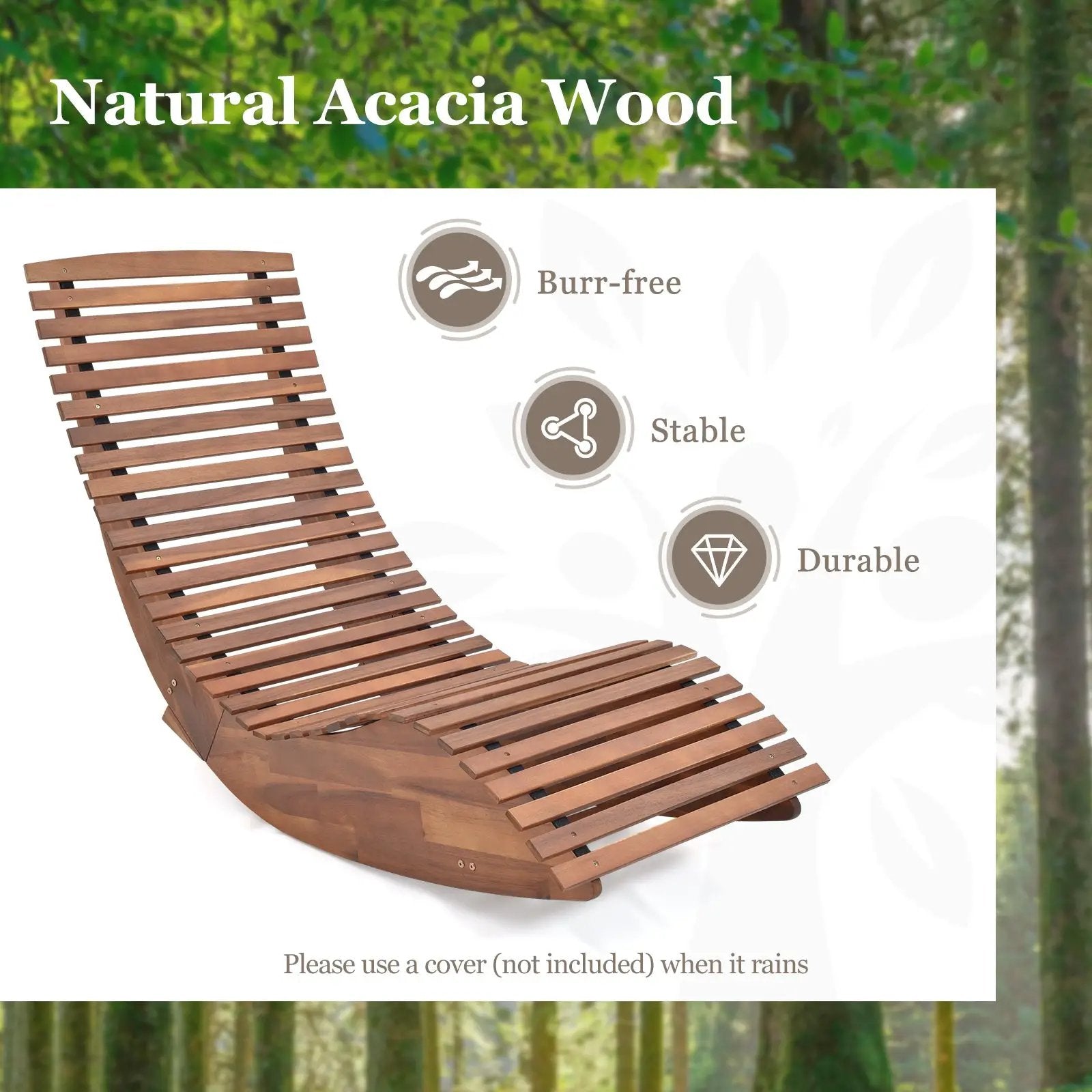 Outdoor Acacia Wood Rocking Chair with Widened Slatted Seat and High Back by DirectDeals