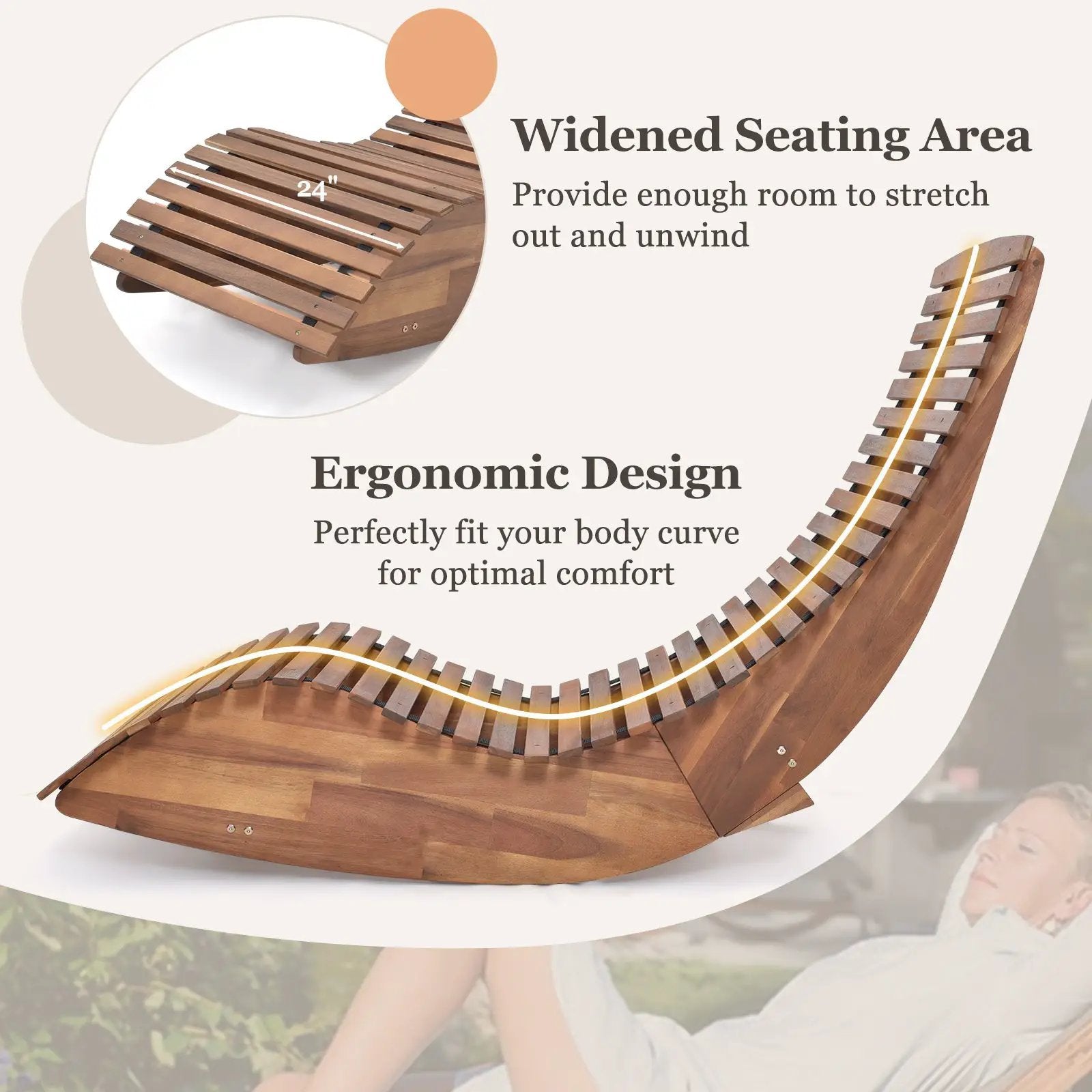 Outdoor Acacia Wood Rocking Chair with Widened Slatted Seat and High Back by DirectDeals