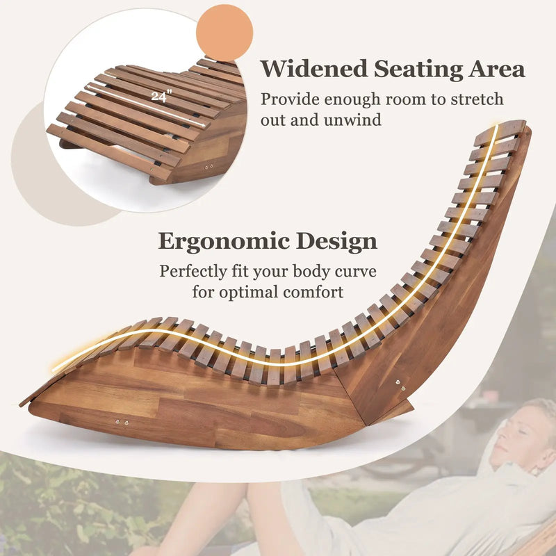 Outdoor Acacia Wood Rocking Chair with Widened Slatted Seat and High Back by DirectDeals