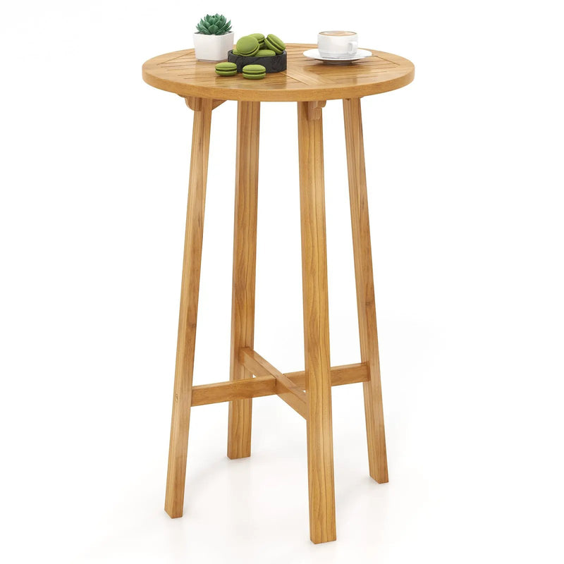 24 Inch Teak Wood Round Bar Table with Footrest for Indoors Outdoors by DirectDeals