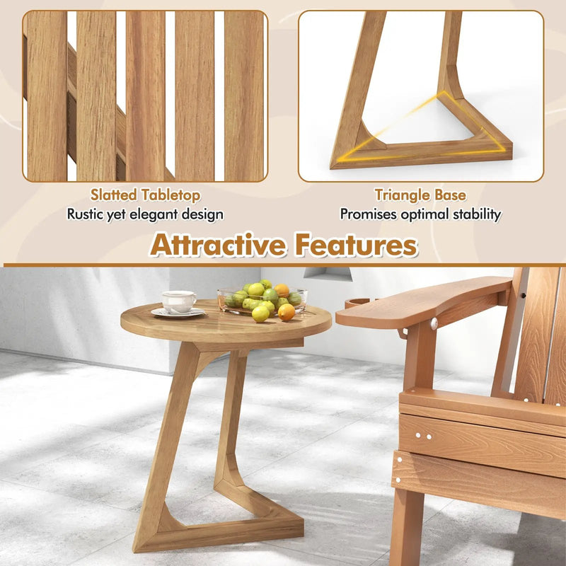 Teak Wood Side Table Round Sofa End Table with Slatted Tabletop by DirectDeals