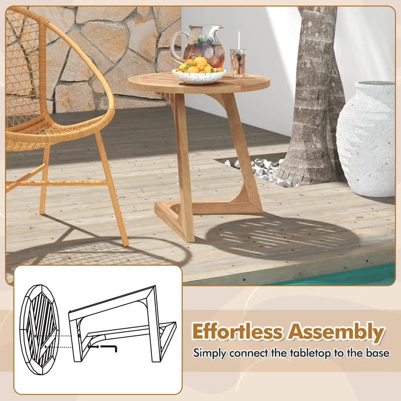 Teak Wood Side Table Round Sofa End Table with Slatted Tabletop by DirectDeals
