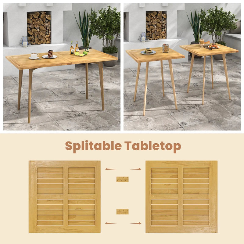 Indoor Outdoor Teak Wood Slatted Tabletop Panel Board Split in 2 Square by DirectDeals
