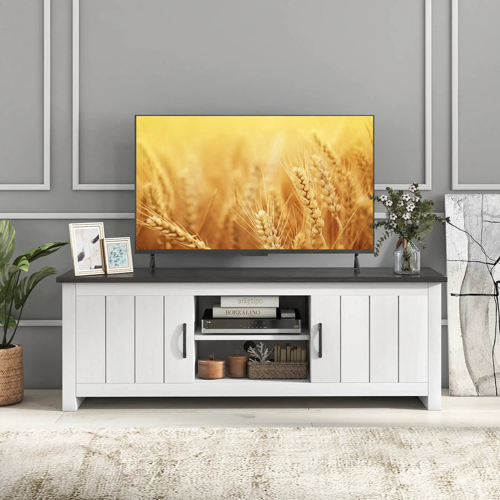 TV Stand with 2 Cabinets and Open Shelves for TVs up to 65 Inch by DirectDeals