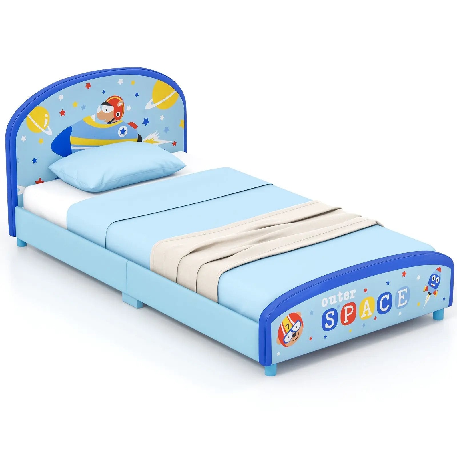 Wood Upholstered Twin Bed Platform with Slat Support by DirectDeals