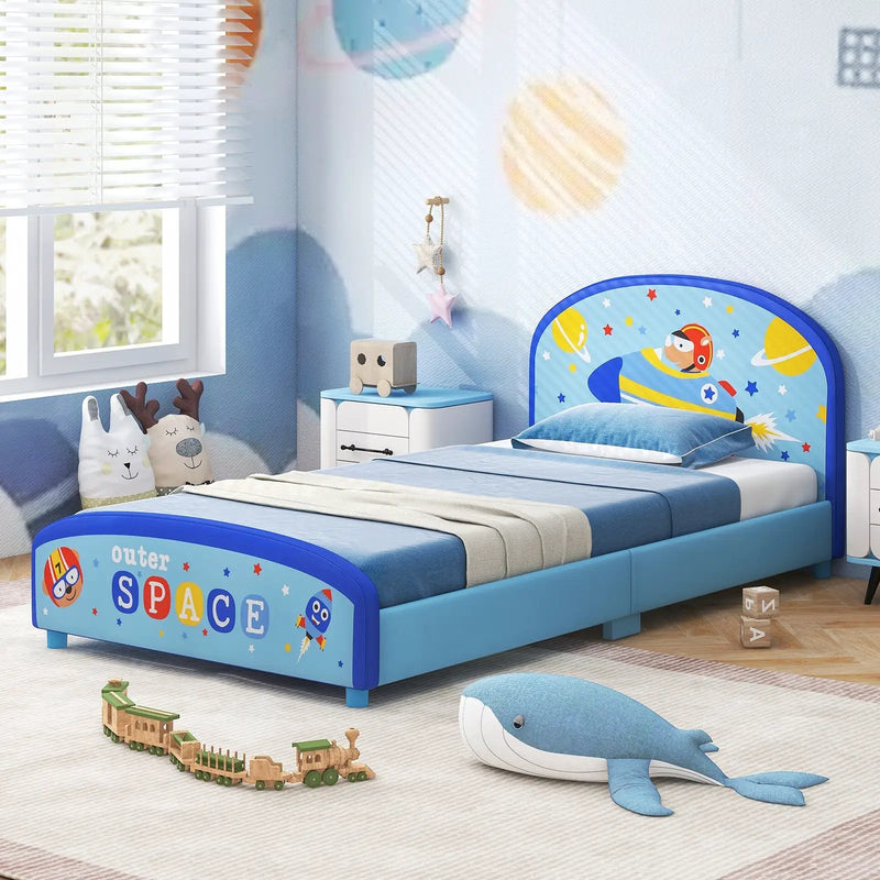 Wood Upholstered Twin Bed Platform with Slat Support by DirectDeals