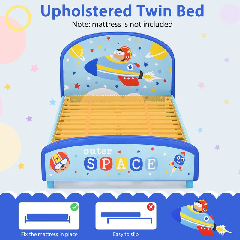 Wood Upholstered Twin Bed Platform with Slat Support by DirectDeals
