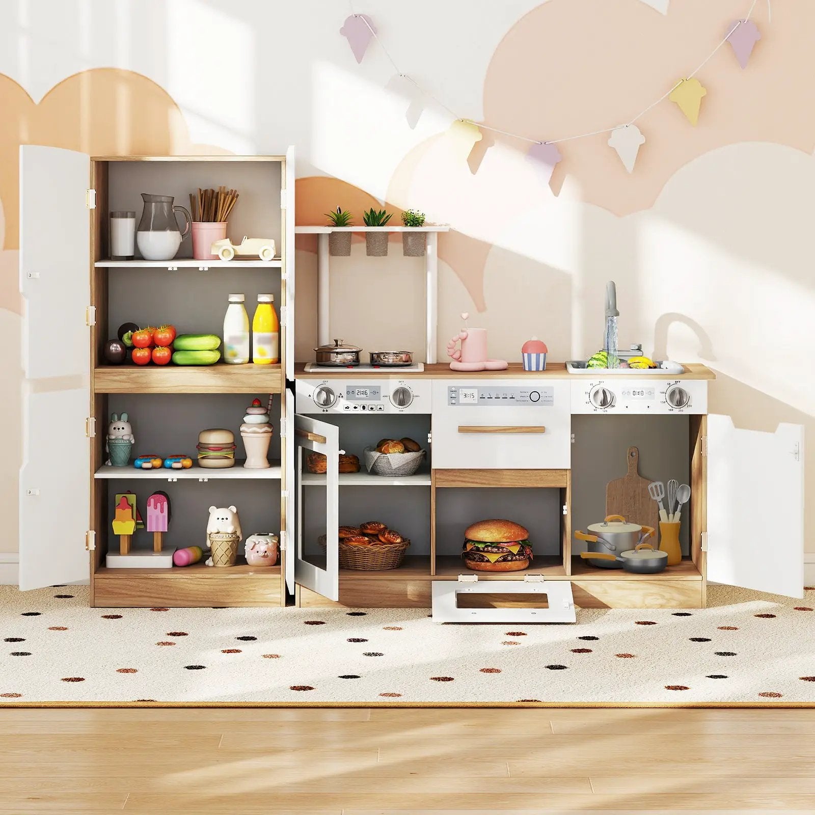Wooden 2 Piece Kids Kitchen Playset with Fridge and Running Water by DirectDeals